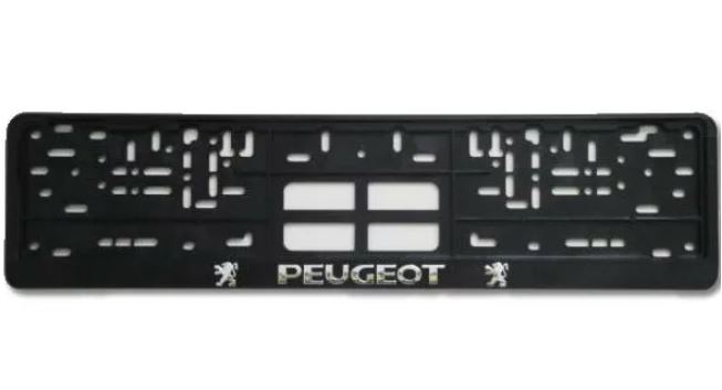 Рамка номера пластик с защелкой рельеф PEUGEOT серебро 112/1-STD-PT