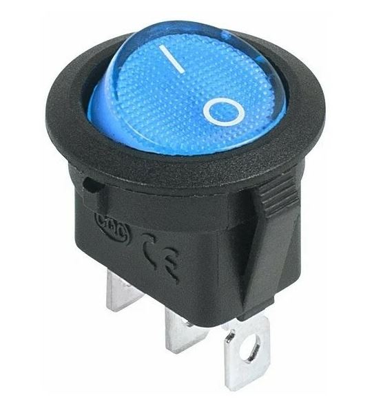 Выключатель клавишный круглый ON-OFF c подсветкой "Blue" (3-х контактный)