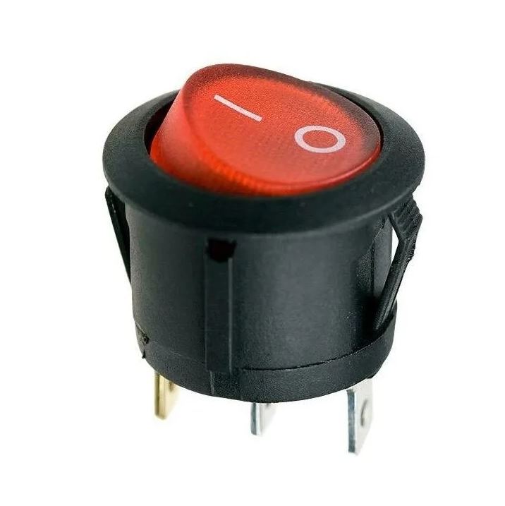 Выключатель клавишный круглый ON-OFF c подсветкой "Red" (3-х контактный)