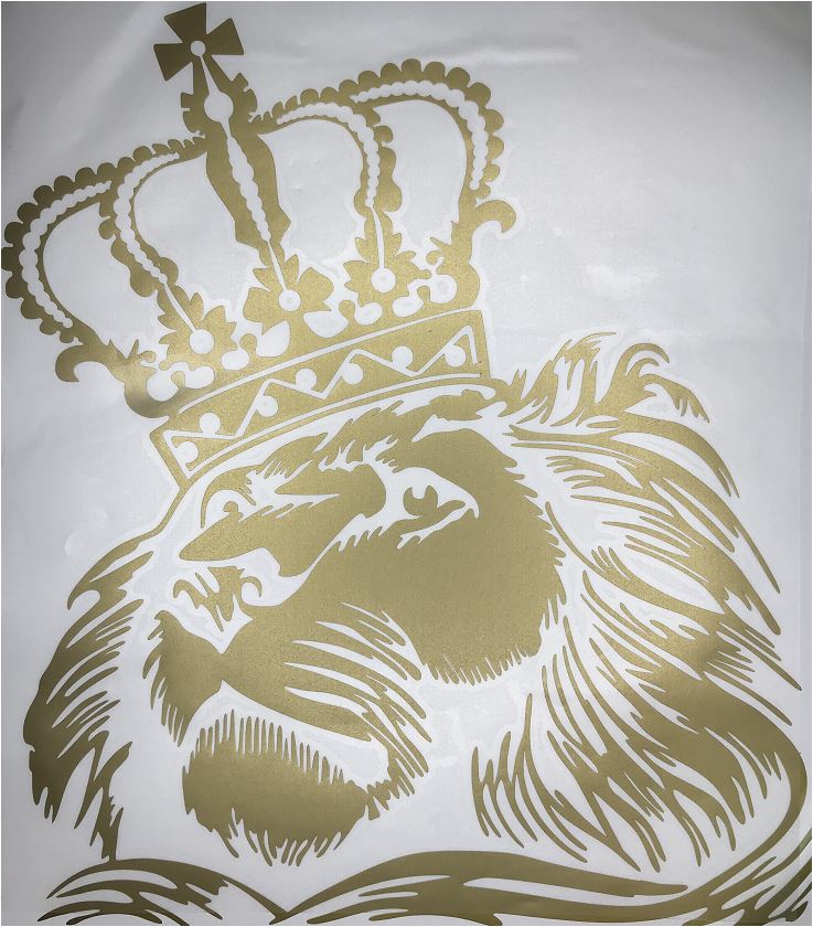 Наклейка (вырезанная) "Лев корона (царь)" (30х33 см) золото, шт.