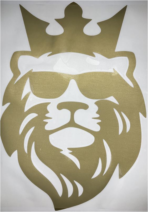 Наклейка (вырезанная) "Лев в очках (корона)" (24х35 см) золото, шт.