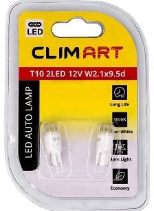 Лампа автомобильная светодиодная CLIM ART T10 2LED 12V W2.1x9.5d (W5W) /к-т 2шт