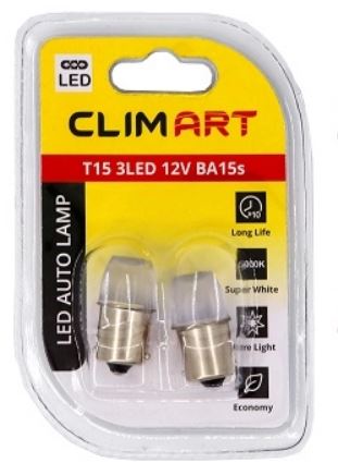 Лампа автомобильная светодиодная CLIM ART T15 3LED 12V BA15s (R10W) /к-т 2шт
