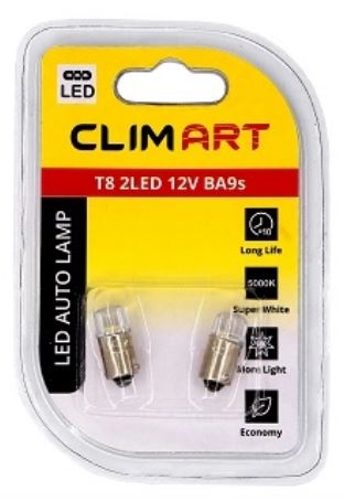Лампа автомобильная светодиодная CLIM ART T8 2LED 12V BA9s (T4W) /к-т 2шт