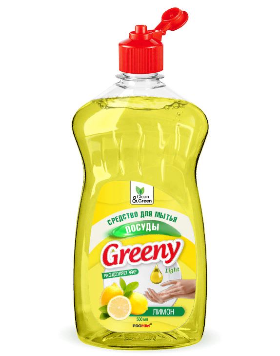 Cредство для мытья посуды "Greeny" лимон 500 мл. Clean&Green CG8069/1/12/