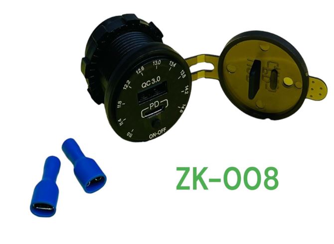 Разъем врезные в авто 12V-24V PD+вкл вольтметр 3.0 ZK-008 /1/400/
