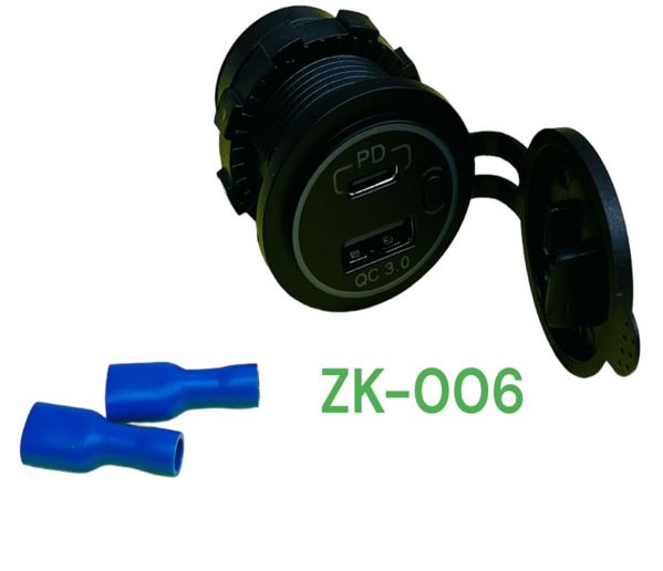 Разъем врезные в авто 12V-24V PD+вкл 3.0 ZK-006 /1/400/