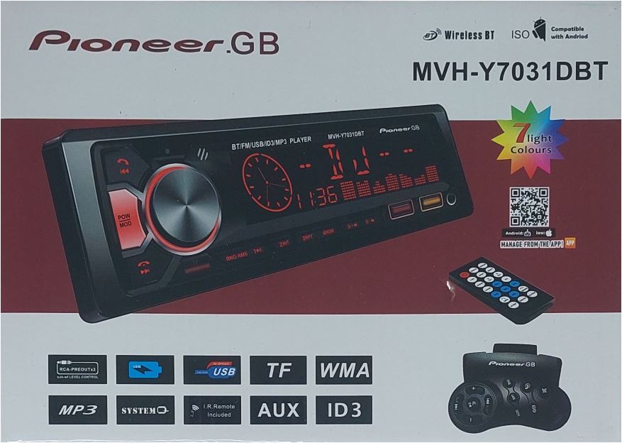 А/маг.  "Pioneer GB" MVH-Y7031SBT блютуз, 7 цветов