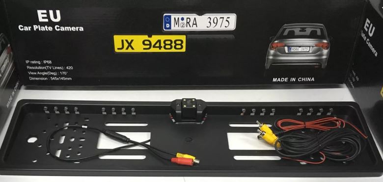 Рамка заднего номерного знака  JX948816LED КАРБОН пластик с камерой заднего вида и подсветкой 16LED 