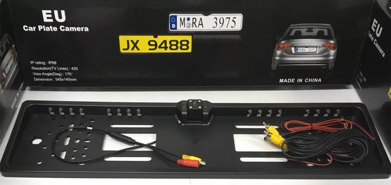 Рамка заднего номерного знака  JX948816LED ХРОМ пластик с камерой заднего вида и подсветкой 16LED  (