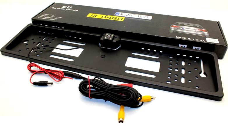 Рамка заднего номерного знака JX9488 КАРБОН пластик с камерой заднего (кабели подключения к LED или 