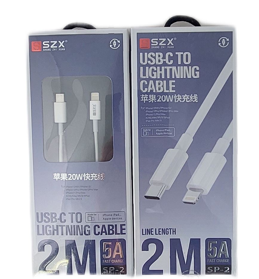Кабель  Iphone-TapeC 2 метра SZX 5А, белый  упаковка подвес. SZX2m5A-SP2