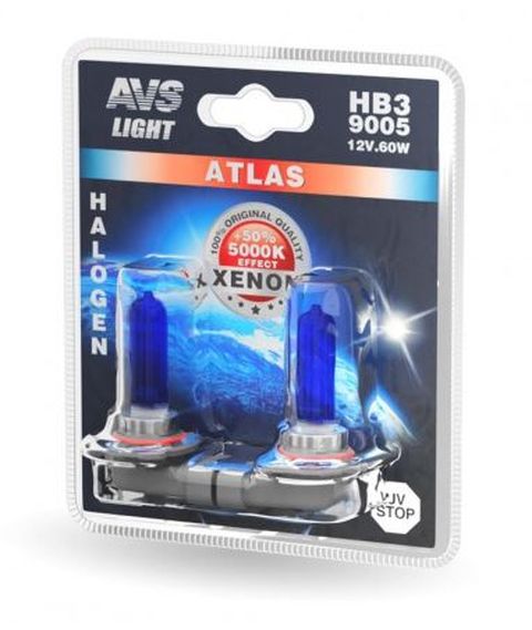 Автолампа галогенная AVS ATLAS  /5000К/ HB3/9005.12V.65W.блистер- 2шт.