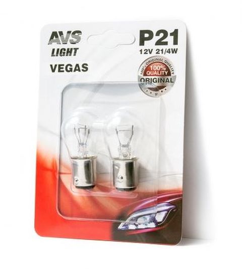 Автолампа AVS Vegas в блистере 12V. P21/4W(BAZ15d) смещ.штифт- 2 шт.