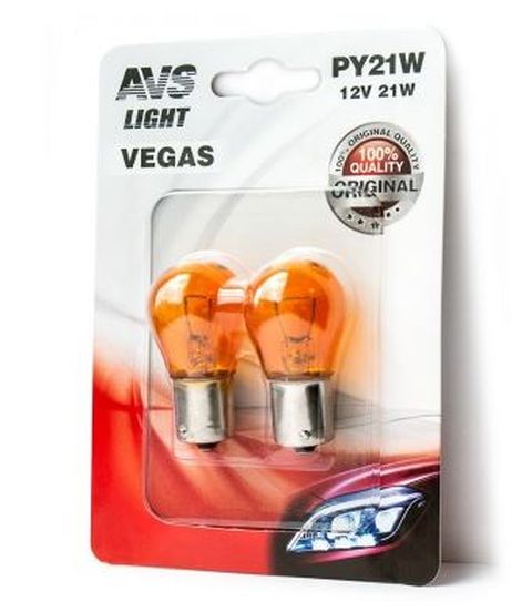 Автолампа AVS Vegas в блистере 12V. PY21W(BAU15S)"orange" - 2 шт.