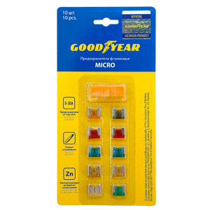 Предохранители флажковые GOODYEAR «микро»10шт+ экстрактор(5А;7.5А;10А;15А;20А;25А;30А)GY003050