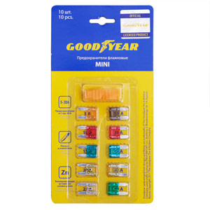 Предохранители флажковые GOODYEAR «мини»10шт + экстрактор  (5А;7.5А;10А;15А;20А;25А;30А)GY003051