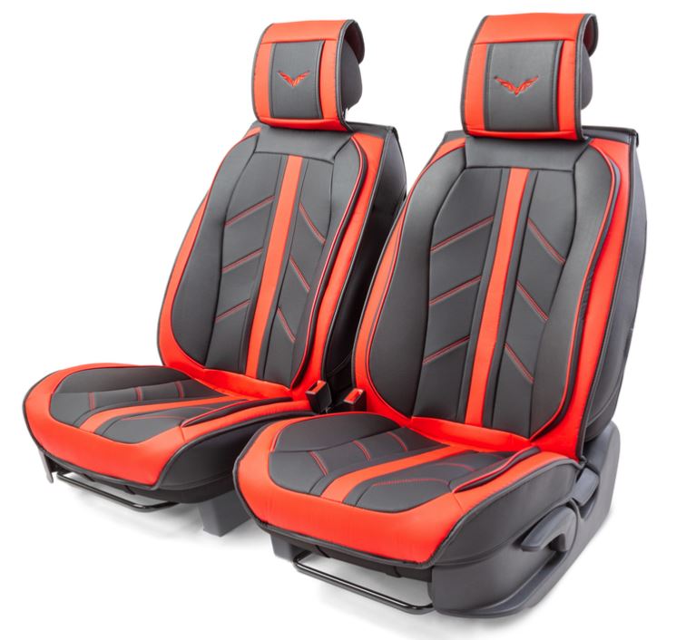 Каркасные 3D накидки на передние сиденья Car Performance, 2 шт. экокожа класса премиум,  чёрн./красн