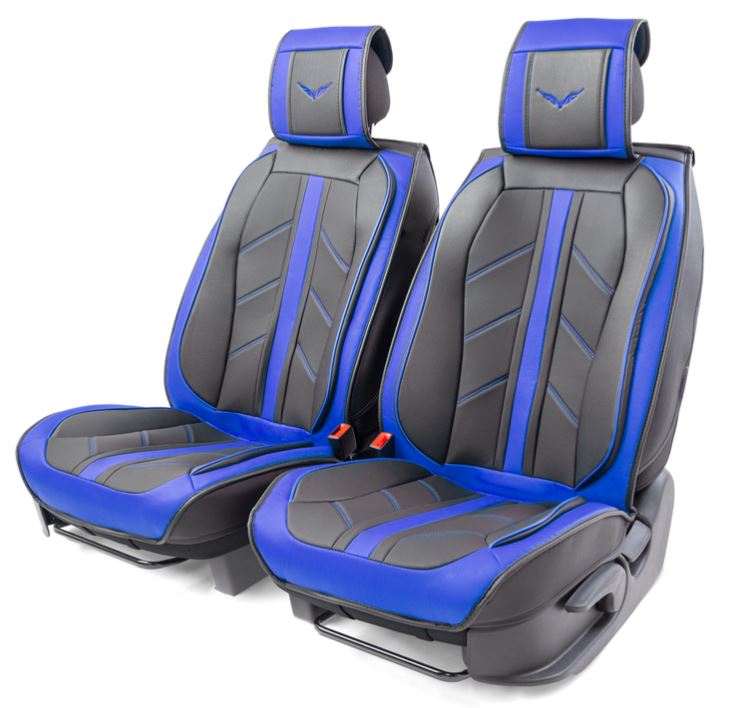 Каркасные 3D накидки на передние сиденья Car Performance, 2 шт. экокожа класса премиум, чёрн./синий 