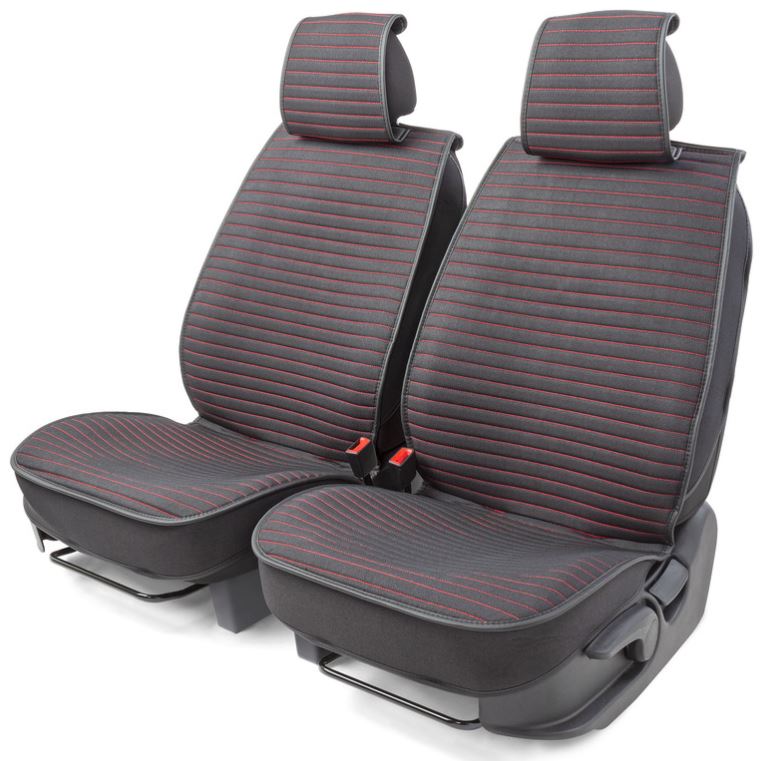 Каркасные накидки на передние сиденья Car Performance, 2 шт. материал fiberflax (лен)  чёрн./красный