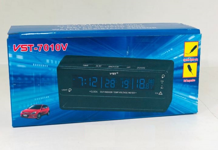 Часы автомобильные VST 7010V в прикурив. вольтметр, 2 термометра