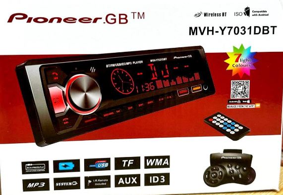 А/маг.  "Pioneer GB" MVH-Y7031DBT блютуз, джойстик на руль, пульт, 7 цветов