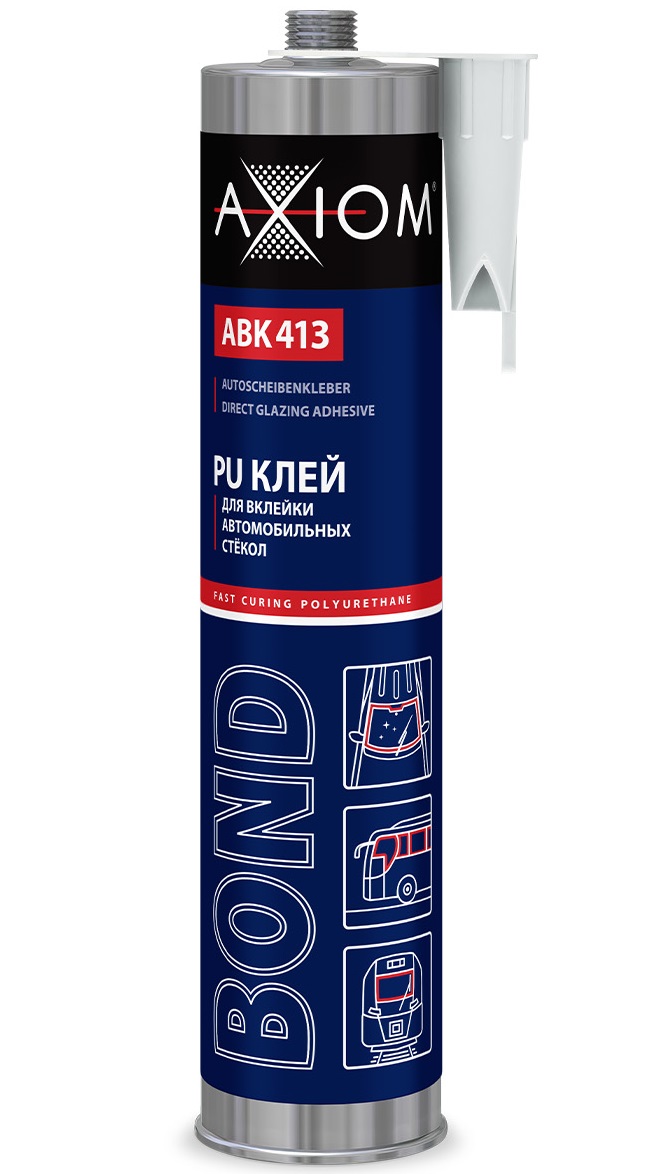 Клей полиуретановый для вклейки авто стёкол, чёрный 300 мл AXIOM ABK413  /1/12/