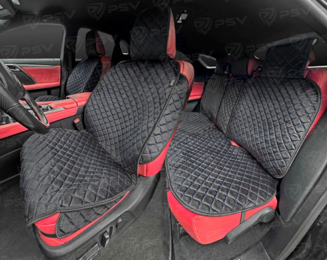 Накидки 2D PSV Zvezda Next (Черный/Отстрочка синяя), комплект на весь салон, велюр