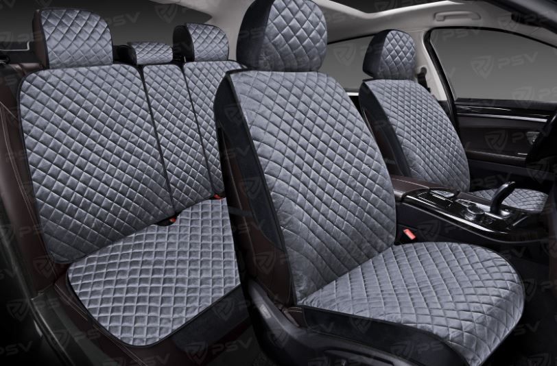 Накидки 3D PSV Kvadrat Next (Черно-Серый), комплект на весь салон, велюр