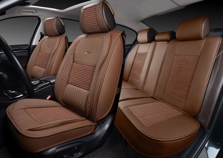 Накидки 3D PSV Lint (Коричневый), комплект на весь салон, экокожа + льняное плетение (ХИТ ПРОДАЖ)