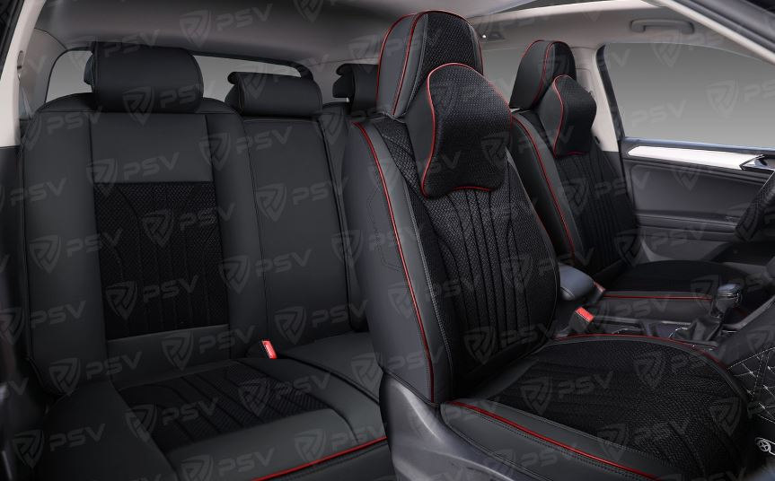 Накидки 5D PSV Forward (Черный/Кант красный), комплект на весь салон, экокожа + текстиль (НОВИНКА)