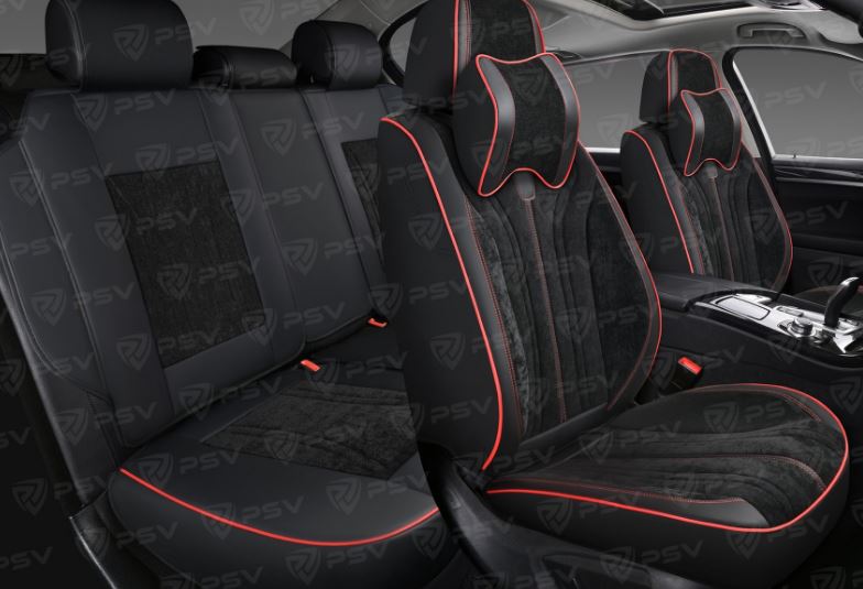 Накидки 5D PSV Grand (Черный/Отстрочка красная), комплект на весь салон