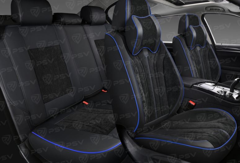 Накидки 5D PSV Grand (Черный/Отстрочка синяя), комплект на весь салон