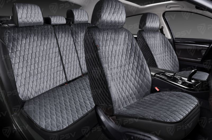 Накидки 5D PSV Velur Kub Next (Черно-Серый), комплект на весь салон, велюр