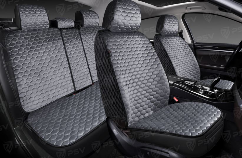 Накидки 5D PSV Velur Loto Next (Серый/Отстрочка белая), комплект на весь салон, велюр