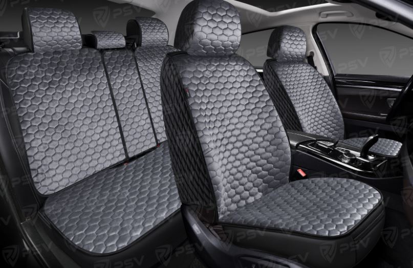 Накидки 5D PSV Velur Loto Next (Серый/Отстрочка черная), комплект на весь салон, велюр