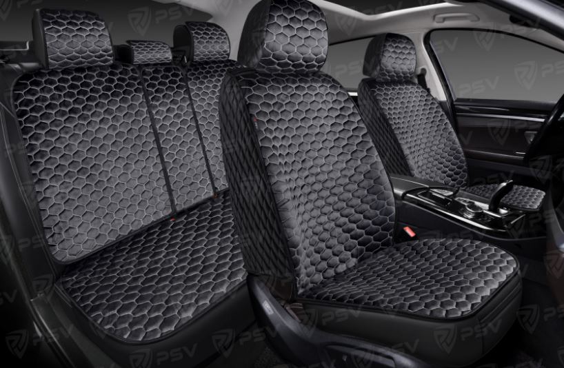 Накидки 5D PSV Velur Loto Next (Черный/Отстрочка белая), комплект на весь салон, велюр (НОВИНКА)