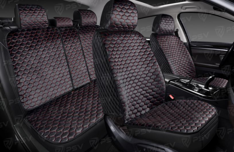 Накидки 5D PSV Velur Loto Next (Черный/Отстрочка красная), комплект на весь салон, велюр (НОВИНКА)