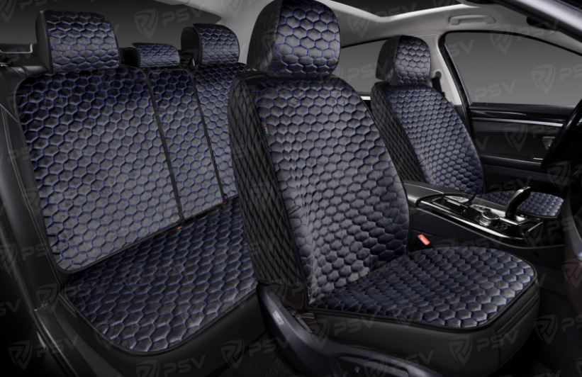 Накидки 5D PSV Velur Loto Next (Черный/Отстрочка синяя), комплект на весь салон, велюр (НОВИНКА)