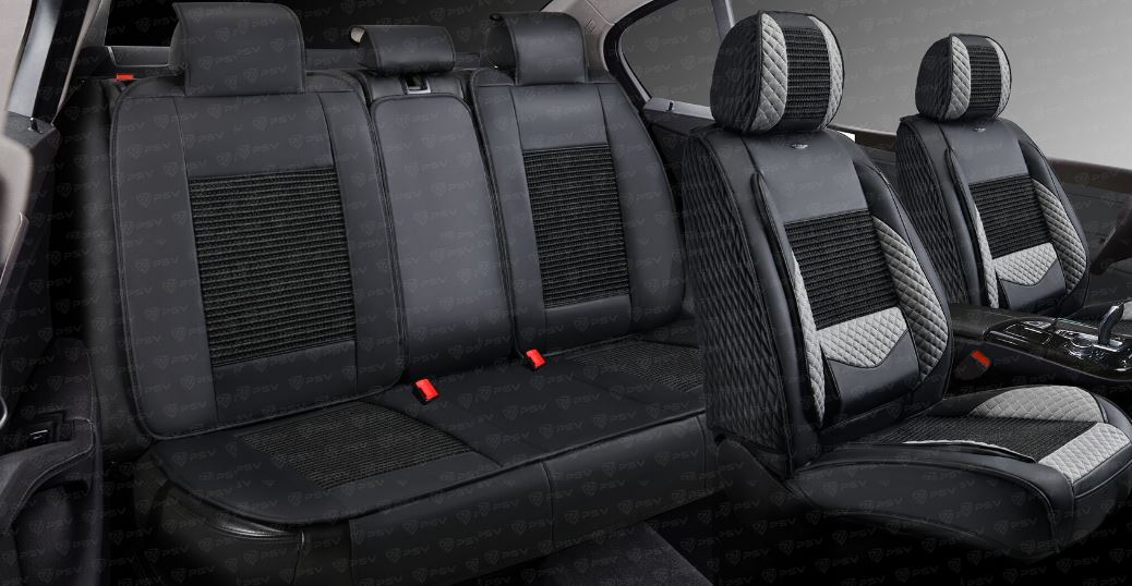 Накидки 5D PSV Volt (Черно-Серый), комплект на весь салон, экокожа +  льняное плетение  (НОВИНКА)