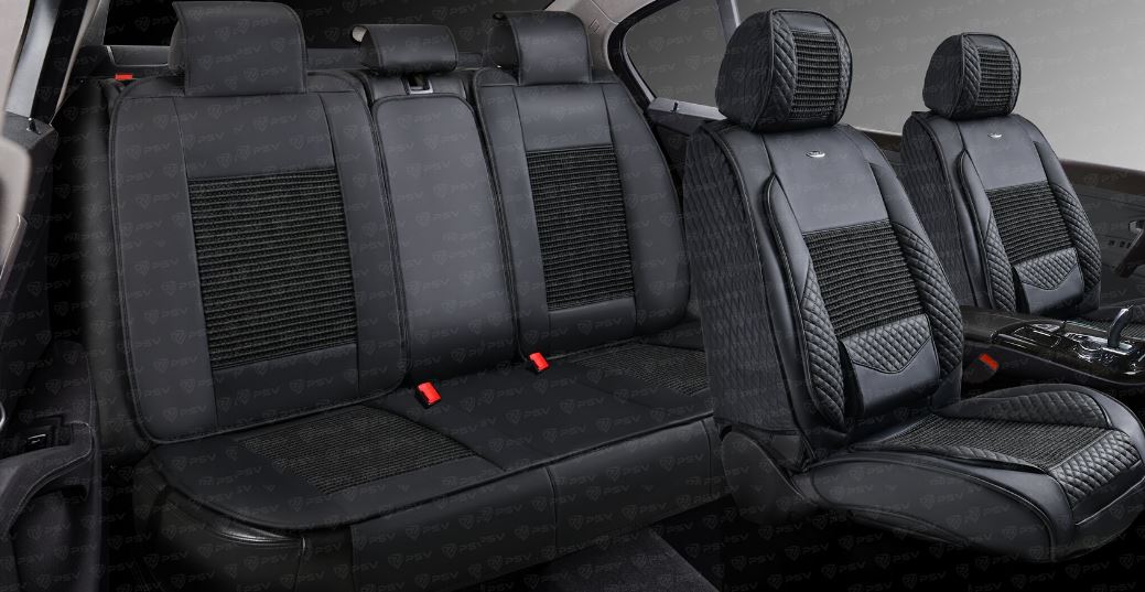 Накидки 5D PSV Volt (Черный), комплект на весь салон, экокожа + льняное плетение (НОВИНКА)