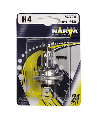 Автолампа H4 (75/70) P43t-38 (блистер) 24V NARVA N-48892бл/1/10