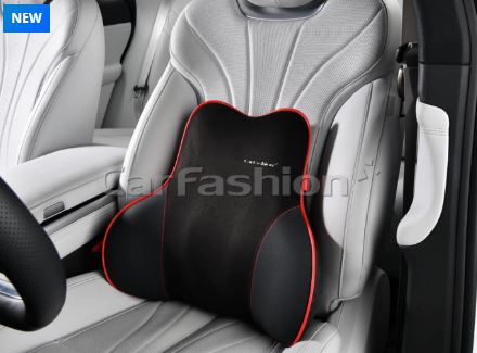 Подушка под поясницу замша/экокожа «VIBE» черный/черный/красный 41592