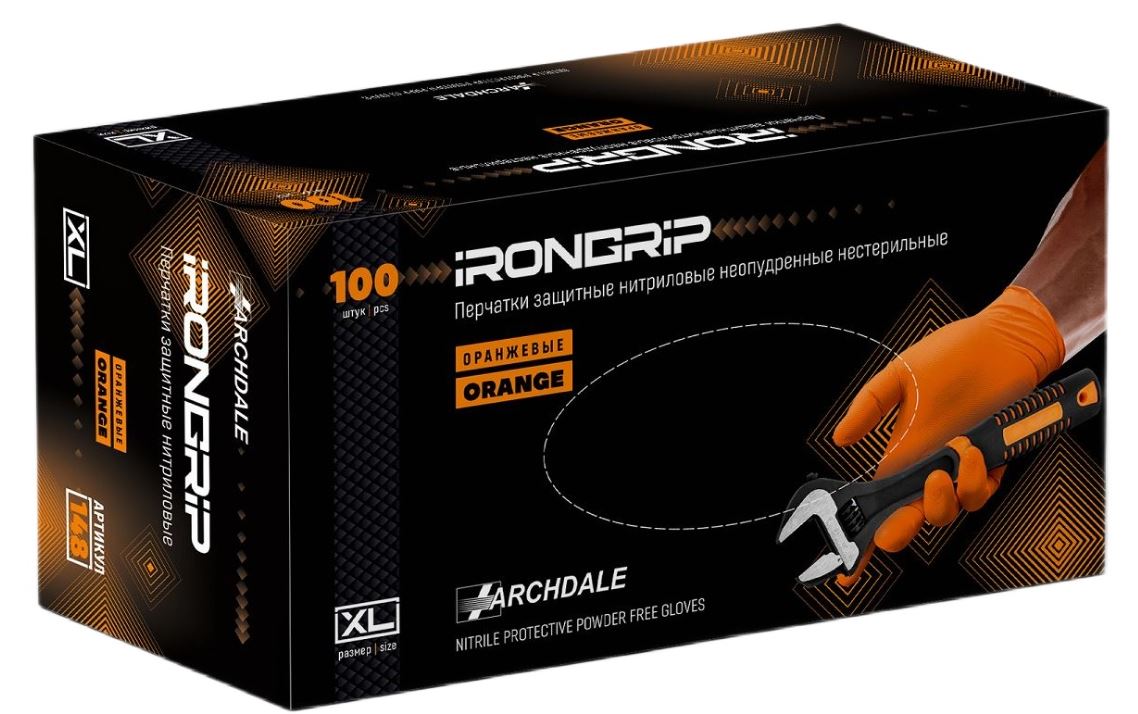 Перчатки защитные IRONGRIP р.XL нитрил. текстурированные оранжевые Тайланд /50/500/