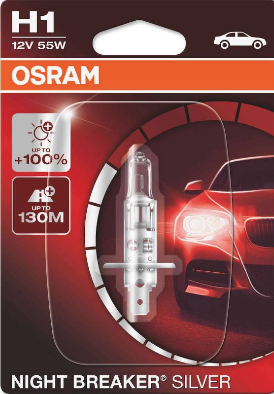 Автолампа H1 (55) P14.5s+100% NIGHT BREAKER SILVER (блистер) 12V OSRAM /1/10