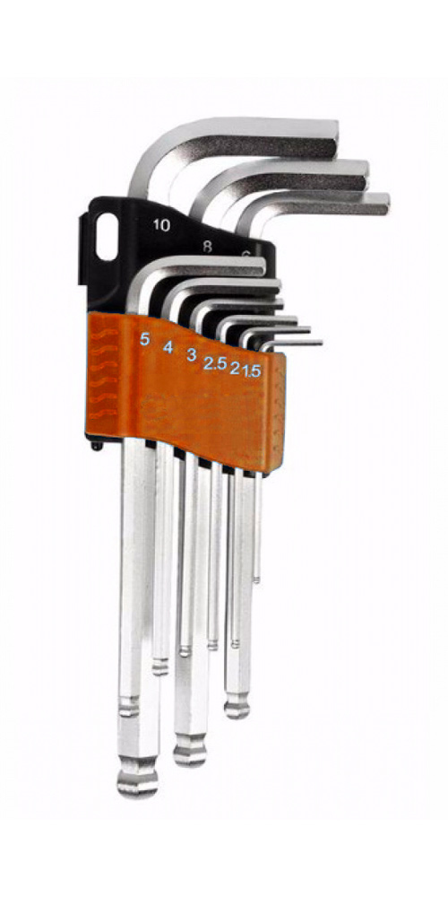 Набор ключей шестигранных  9 пр. 1,5-10мм с шаром удлиненных "AV Steel" AV-365109
