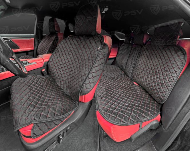 Накидки 2D PSV Zvezda Next (Черный/Отстрочка красная), комплект на весь салон, велюр