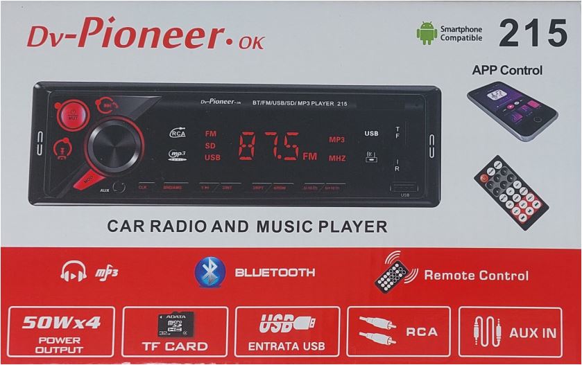 А/маг.  "Pioneer OK" 215, блютуз, пульт, Usb, 4 выхода RCA