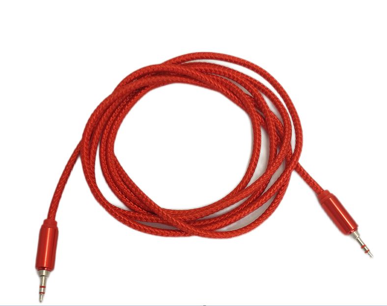 Кабель для мультимедии AUX длина 2м, оплетка-ткань, цвет-красный OS-JD-367Red
