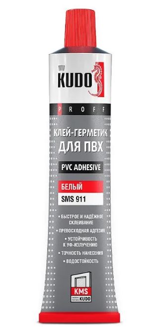 Клей-герметик KUDO "PROFF" (180 мл) для ПВХ, белый (SMS-911)